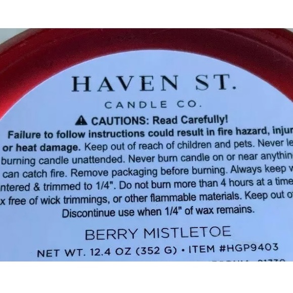 HAVEN STREET CANDLE BERRY MISTLETOE RICHLY SCENTED - Picture 3 of 3